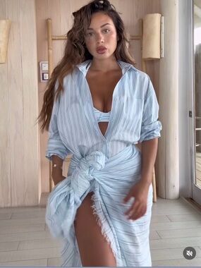 4 piece Monday Swimwear Striped Cover-Up Shirt & Bikini Set- SOLD OUT